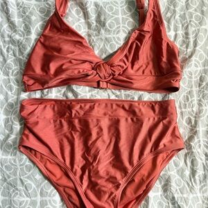 Retro High-Waist Bikini Set — Rust shimmer size L/XL
